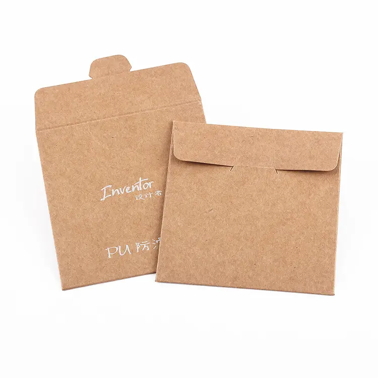 Cartes en papier Kraft personnalisées, emballage enveloppe, marron, avec impression en argent