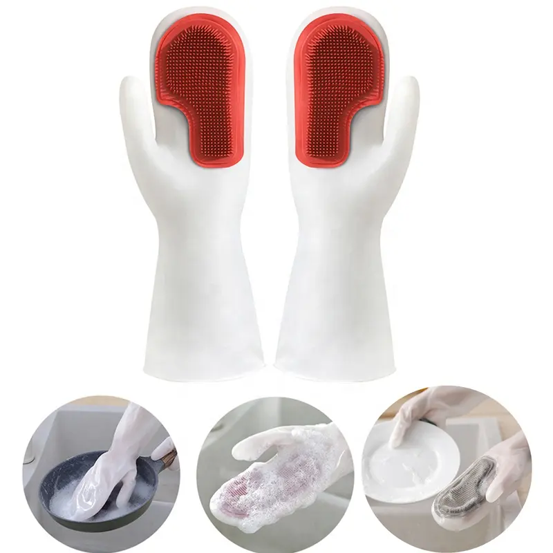 Guanti lavapiatti manica lunga spugna impermeabile in Silicone e lattice resistente guanti magici in Silicone per uso domestico guanto Scrubber