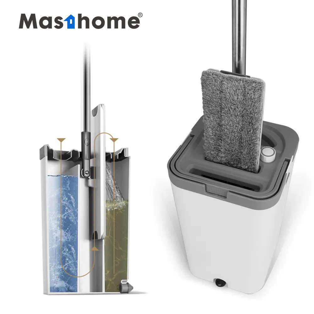 Masthome-fregona de limpieza de microfibra, mopa de cubo con manos libres, para limpieza en seco y mojado, fácil de usar