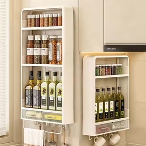 Üretici tedarik 3-Tier beyaz plastik duvara monte mutfak depolama raf çeşni organizatör dolap çekmece - Product Image 1
