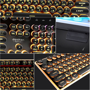英語レイアウトラウンドキーキャップバックライト付きUSBワイヤードメタルパネルスチームパンクレトロゲーミングキーボード - Product Image 5