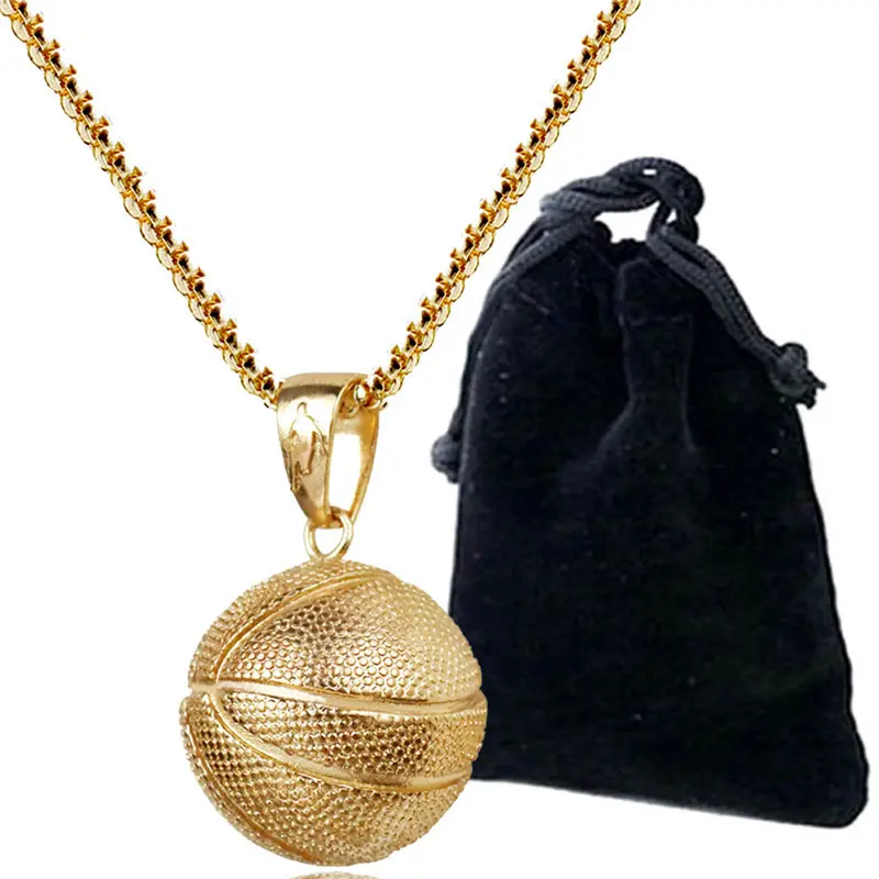 Collier de Basket-Ball de rue pour hommes, en acier inoxydable exagéré, pendentif de boule Punk, de Sport Hip Hop, chaîne de Football