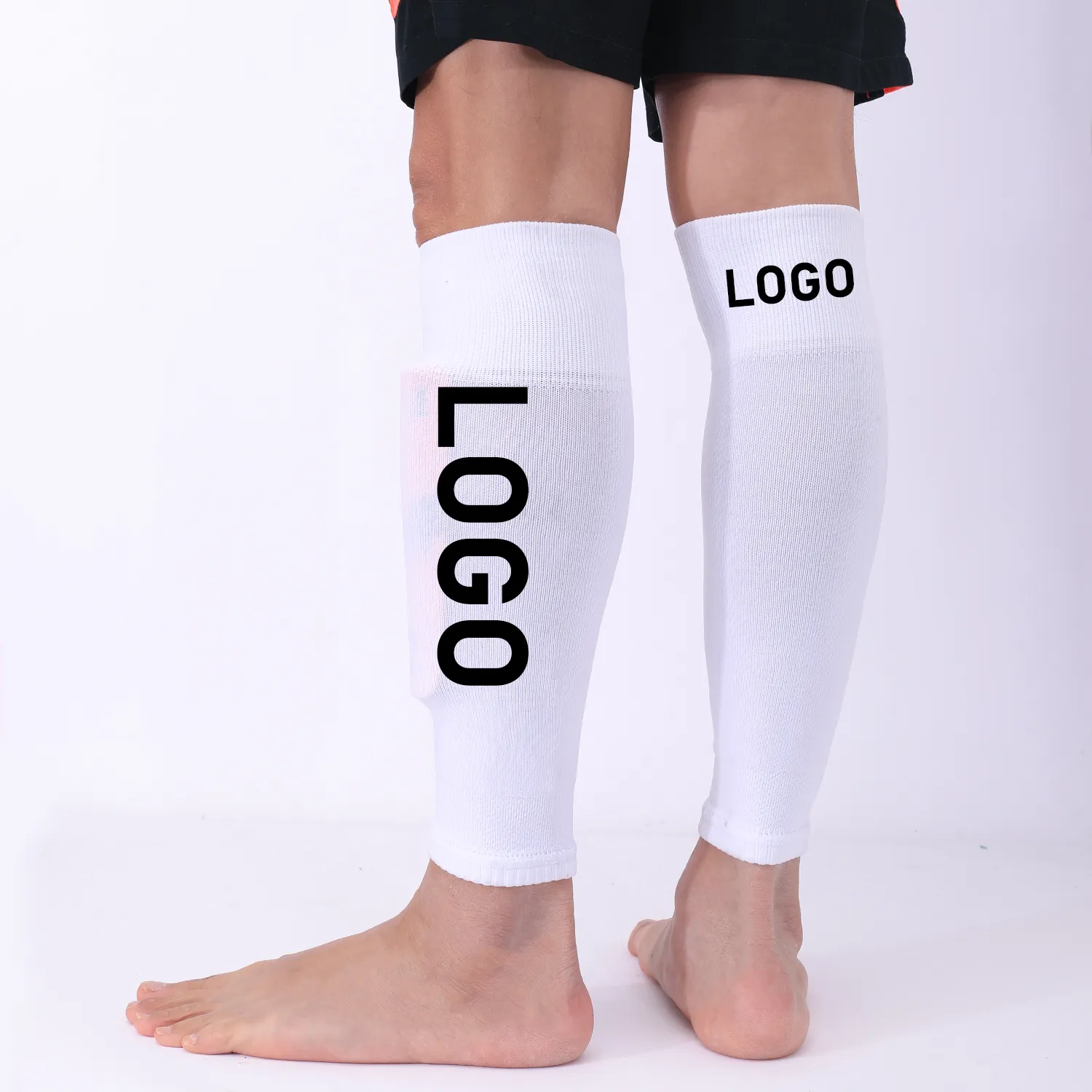 Protector de pierna de fútbol de alta calidad, manga de compresión de pantorrilla, Mangas de pierna de fútbol para hombre, calcetín sin pies