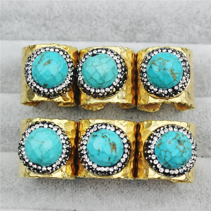 CH-JCR0086 turquesa al por mayor anillo de cigarro, chapado en oro anillo de turquesa, metal de la manera pavimenta turquoise piedra anillo joyería