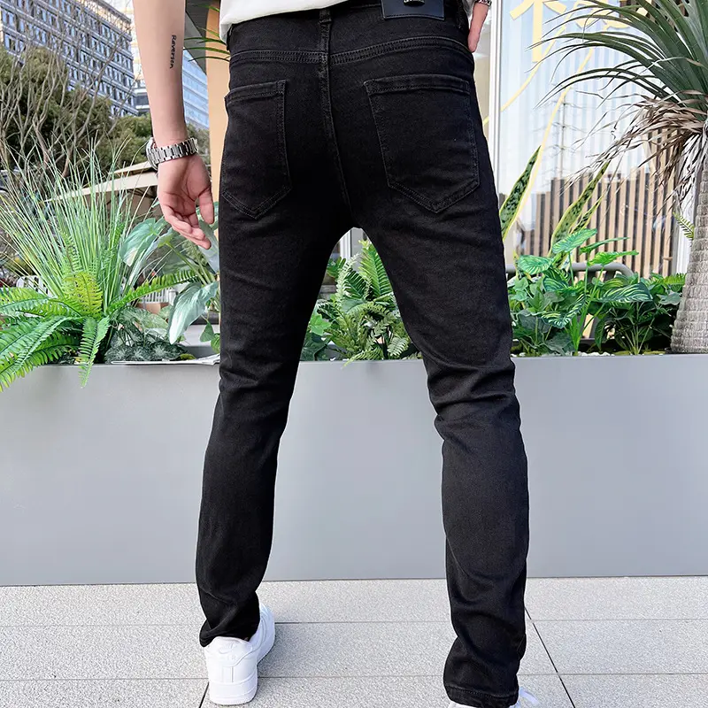 Men's Streetwear Black Straight tight Jeans Customizable Rhinestone embellished Jeans For Men