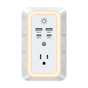 Dalgalanma koruyucusu çıkış genişletici, 7 elektrik çıkışları ile çok fiş çıkış Splitter 4 USB portları 3 taraflı duvar fiş adaptörü - Product Image 1