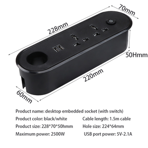 Enchufe eléctrico extraíble para mesa de conferencias con 2 puertos USB, enchufe de extensión con abrazadera para escritorio de oficina, 2 salidas de CA