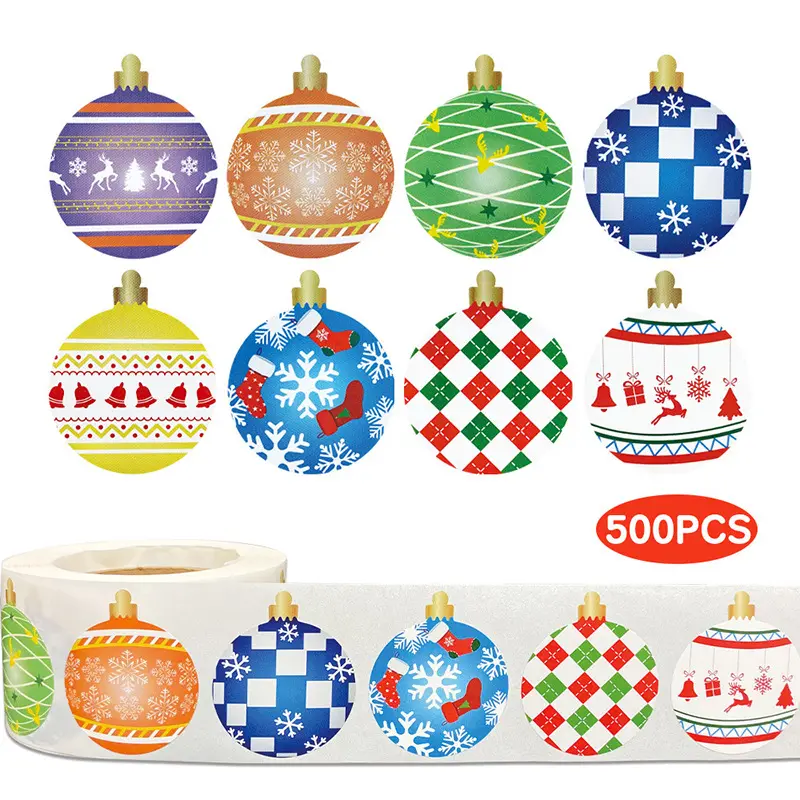 Yohpack stiker gulung Natal pita hadiah dekorasi liburan Tag bola warna 8 desain terlaris