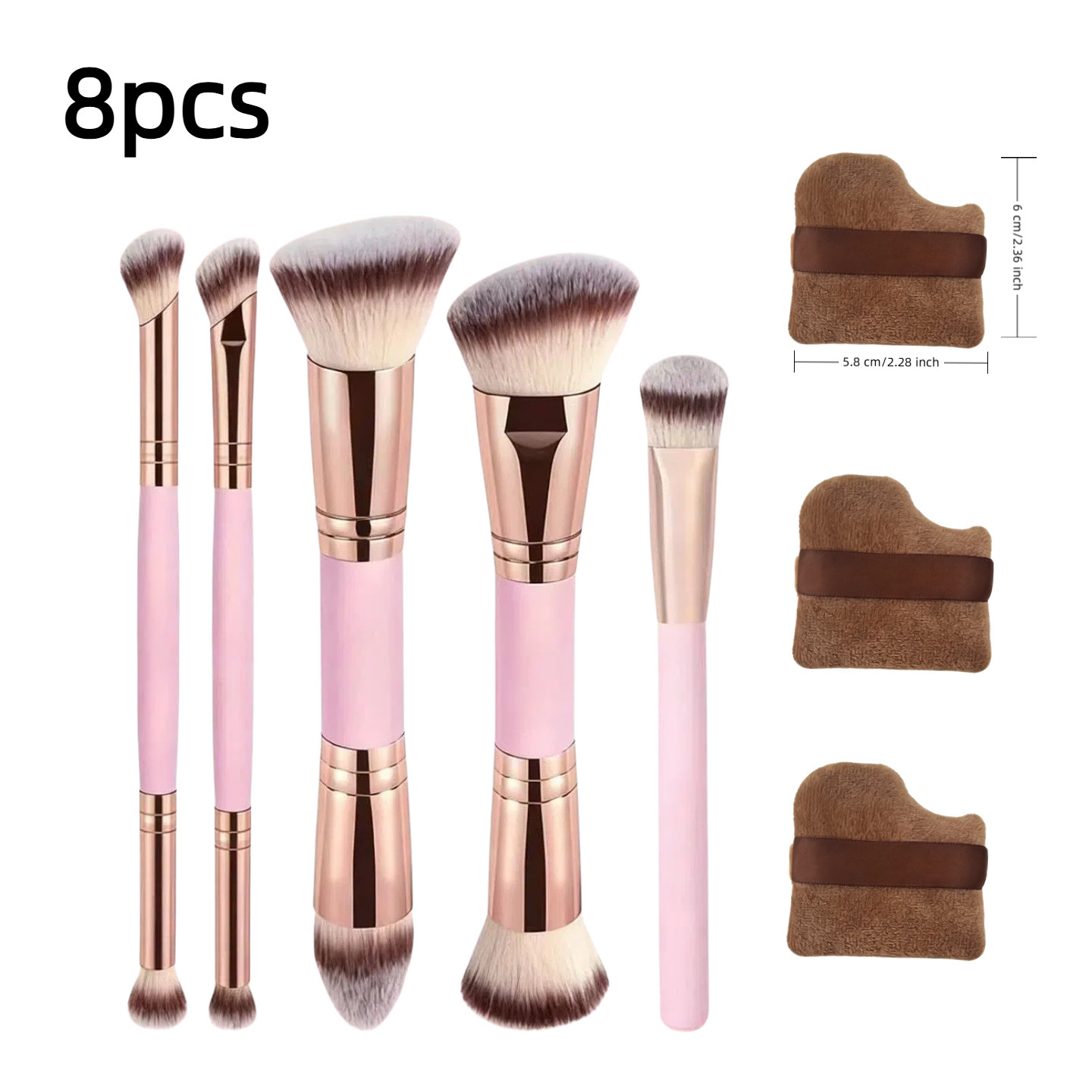 5 brochas de maquillaje de doble punta - 3 borlas de maquillaje color beige