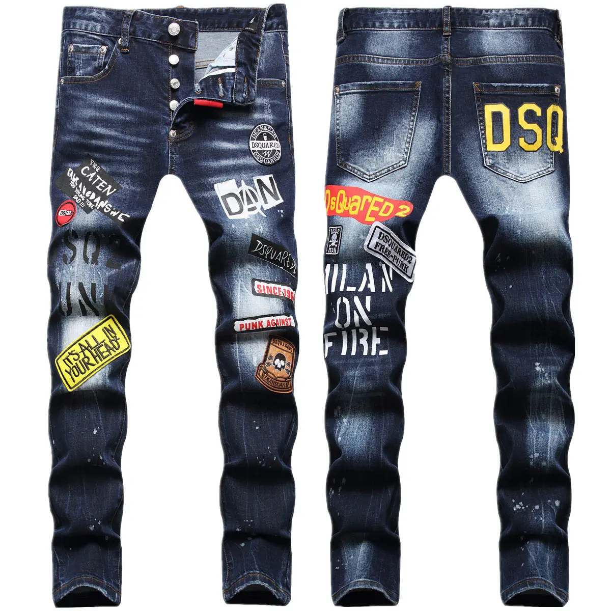 Pantalones de lujo Hip Hop Rip Skinny Jean Streetwear Flared Stacked pantalones de hombre Denim Pantalones De Hombre jeans de hombre