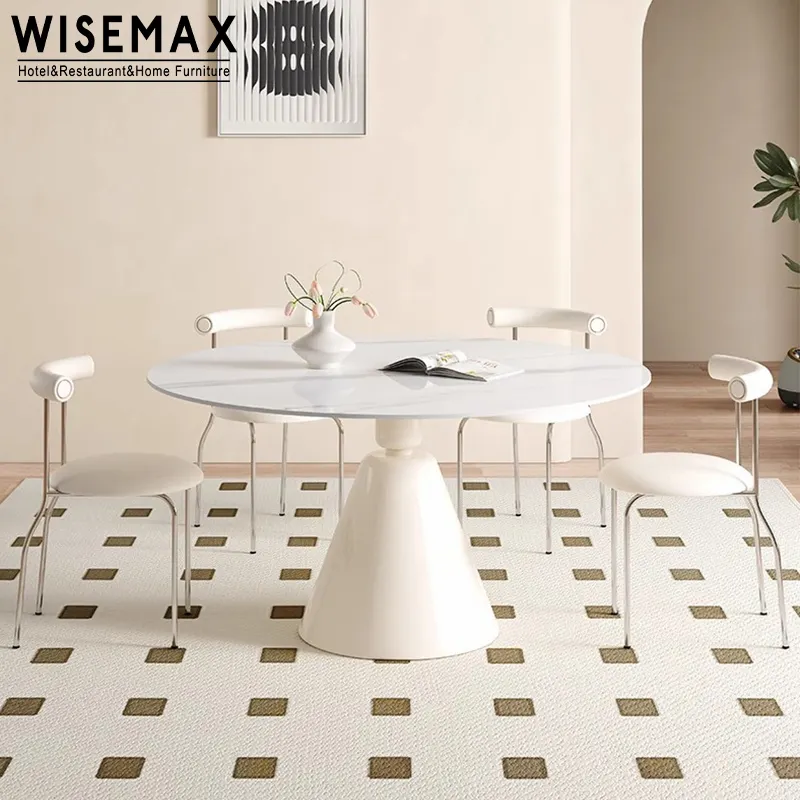 WISEMAX FURNITURE Unique Kitchen Furniture Round Slate Dining Table Set 4 Chairs Fiberglass Home Interactive RestaurantTable