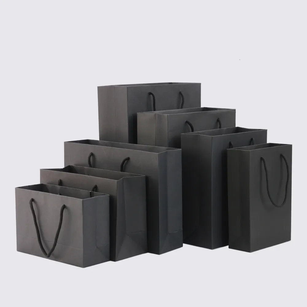 Individuelles Logo bedruckte schwarze Luxus-Papiertüte für Kleidung einkaufen Geschenk Schmuck Wein