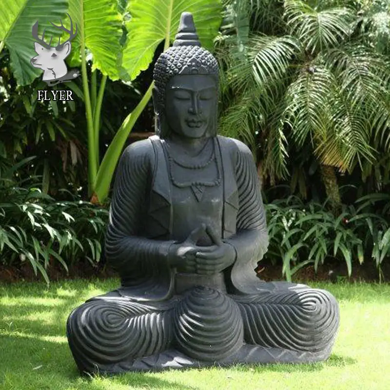 Statue de bouddha en granit poli sculpté, décoration de jardin extérieur, grande pierre, Sculpture de bouddha méditante