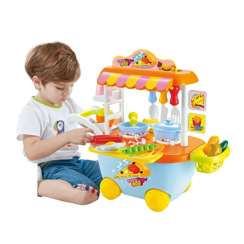 Kids Restauratierijtuig Pretend Play Set Cartoon 34 Pcs Keuken Licht Auto Speelgoed Voedsel