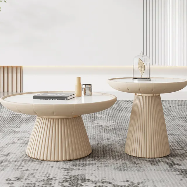 En kaliteli karbon çelik sinterlenmiş taş üst mikrofiber PU modern İskandinav ev mobilya oturma odası yuvarlak kahve çay masası