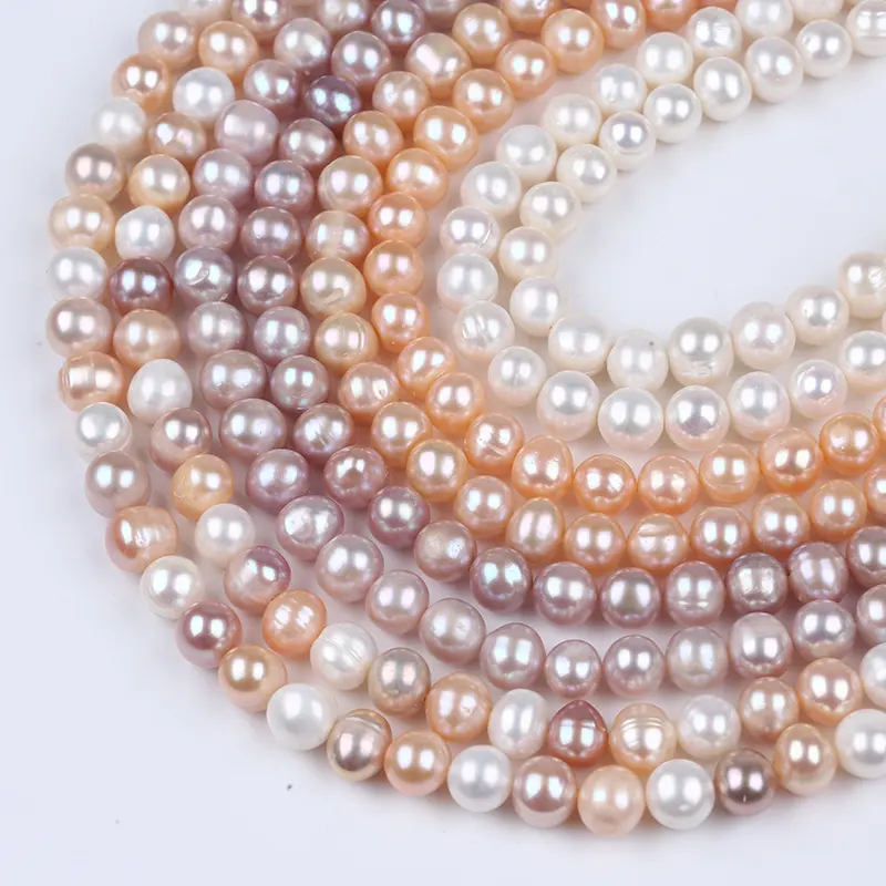 Filo di perle d'acqua dolce a forma di patata di colore naturale da 9-10mm all'ingrosso per la creazione di gioielli