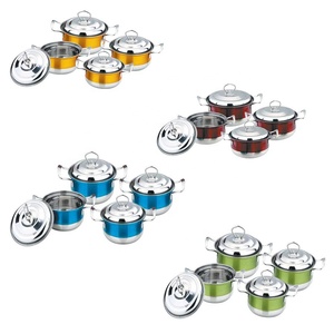 Export Double Ear Stainless Steel Pot <strong>Set</strong> 8PCS Cookware <strong>Sets</strong> Multi-funtion Colorful 18/<strong>20</strong>/22/24cm Soup Pot