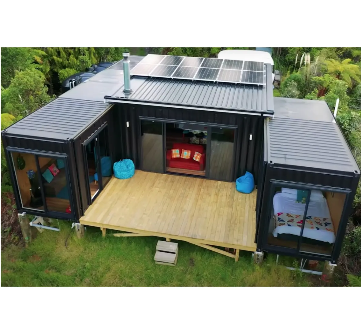 Maisons préfabriquées maisons pliables de 2 chambres à coucher maisons préfabriquées indiennes panneau solaire maison conteneur avec énergie solaire