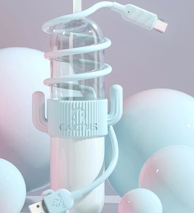 创意Type-C USB快速充电线蓝色粉色仙人掌设计，适用于iOS设备和电脑5A快速充电功能 - Product Image 2