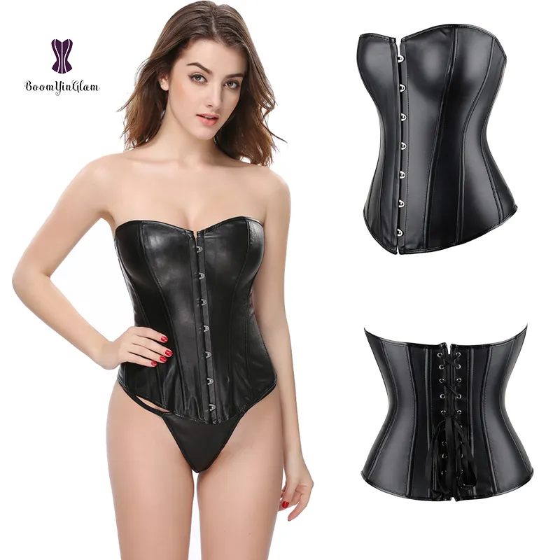 Top Qualität Einfarbig Faux Synthetische Leder Overbust Plus Größe 6XL Kunststoff Ohne Knochen Frauen Korsett Zu Großhandels Preis