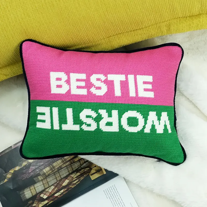 SHN008 Bestie And Worstie Letter Pillow Cushion Fashion Luxury Cushion Cover Custom Design Christmas Needlepoint Pillow