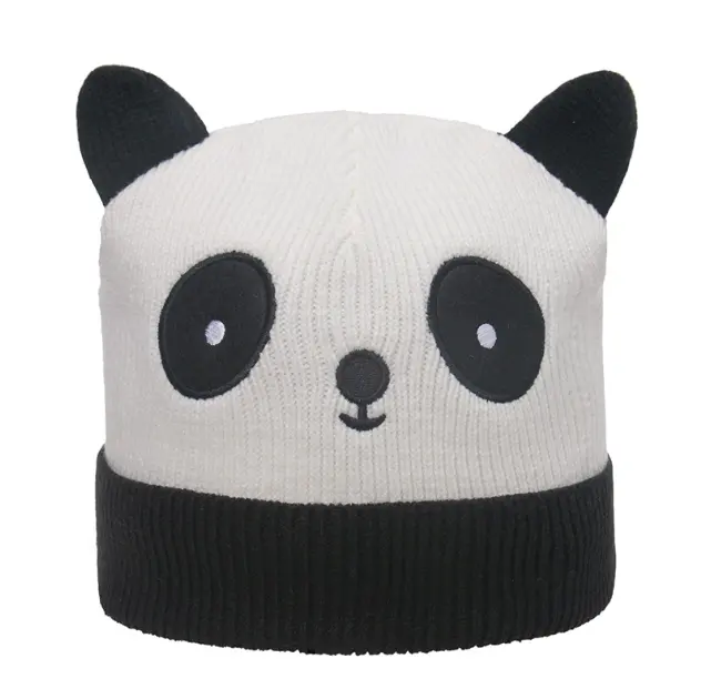 Autunno e inverno simpatico cappello di lana testa di panda tornito alla tendenza versatile cappello lavorato a maglia a prova di freddo cappello da cartone animato