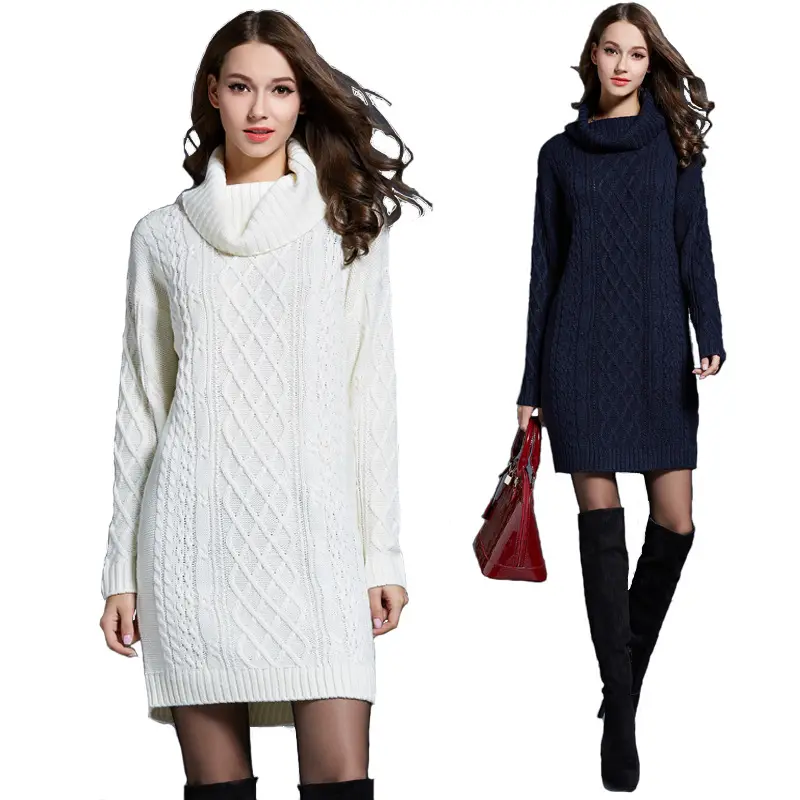 2023 New Amazon hot sale European and American plus size women's clothes knitwear dress long turtleneck sweater women