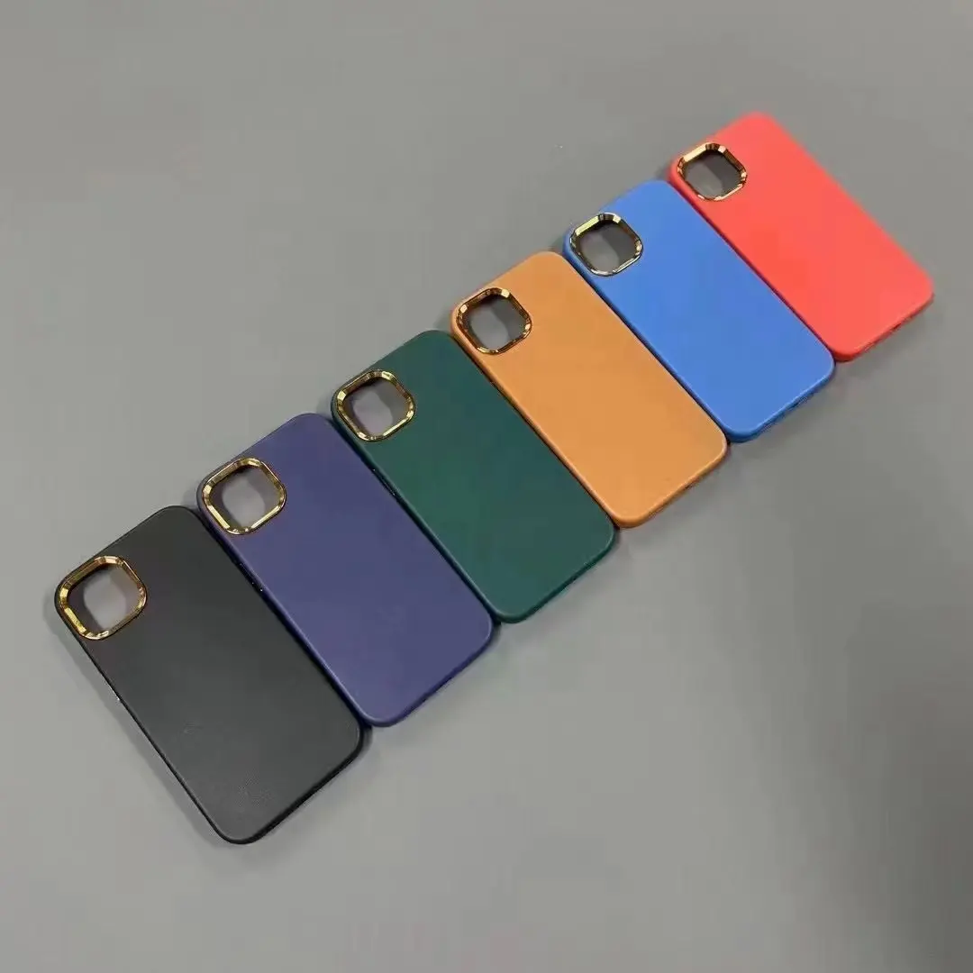 Neu Schnelle Lieferung 3 in 1 TPU PC Chrom Kamera abdeckung Mode Leder Hand gefühl Fall für iPhone 11 12 13 14 15 Pro Max neue Carcasa