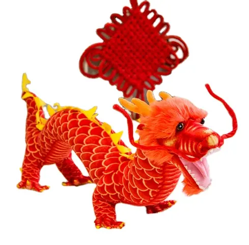 Venta caliente de peluche chino tradicional muñeca juguetes lindo dragón de dibujos animados juguete mascota China animal de peluche almohada dragón muñeca relleno arrastre