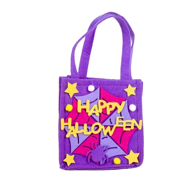 Bolsas de fieltro para Halloween para niños, bolsas de dulces con asas de calabaza fantasma, para dulces y fiestas