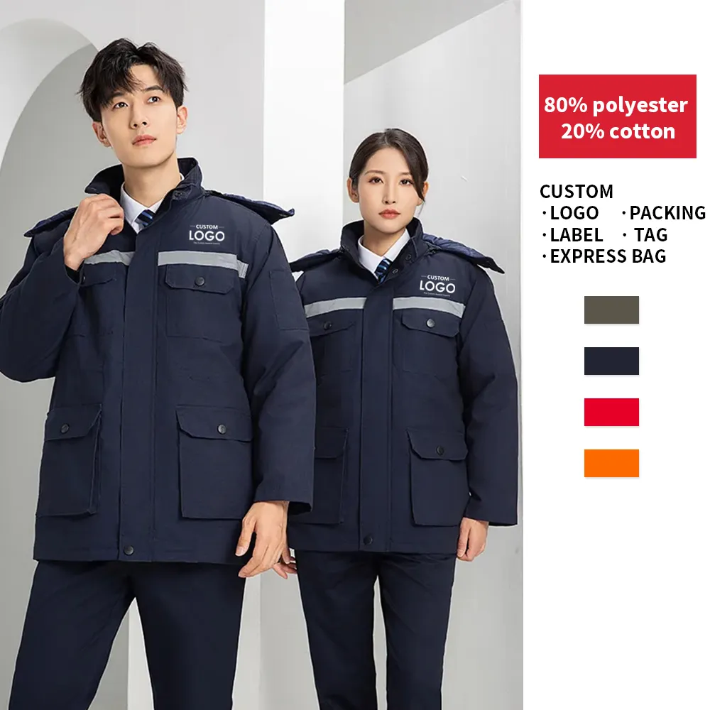 Sản Xuất Chuyên Nghiệp Tùy Chỉnh Mùa Đông Thời Trang Ấm Bền Polyester Cotton Làm Việc Quần Áo Hi VIS Làm Việc Đồng Phục