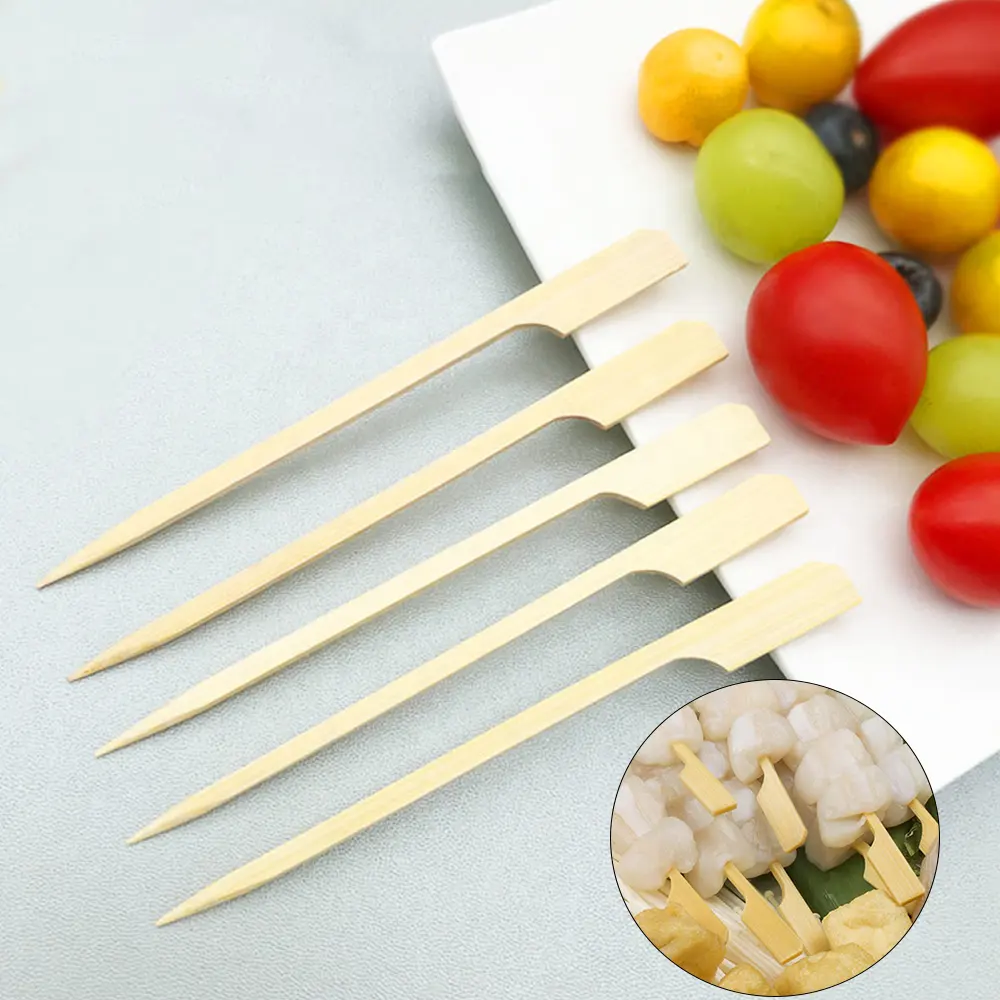 Espeto de grau alimentício para churrasco, espeto descartável plano para churrasco Teppo, palheta de 20 cm com logotipo personalizado