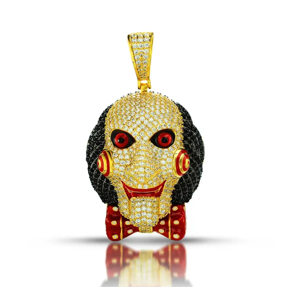 Hip Hop Jewels Necklace Full Colorful Zircon Chainsaw Fright Mask Doll Men Halloween Pendant