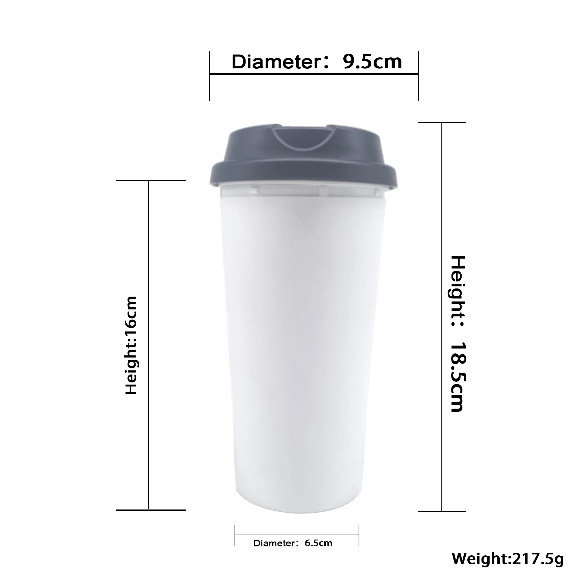 Vaso de doble pared de polímero impreso con tapa blanca/negra, 450mL