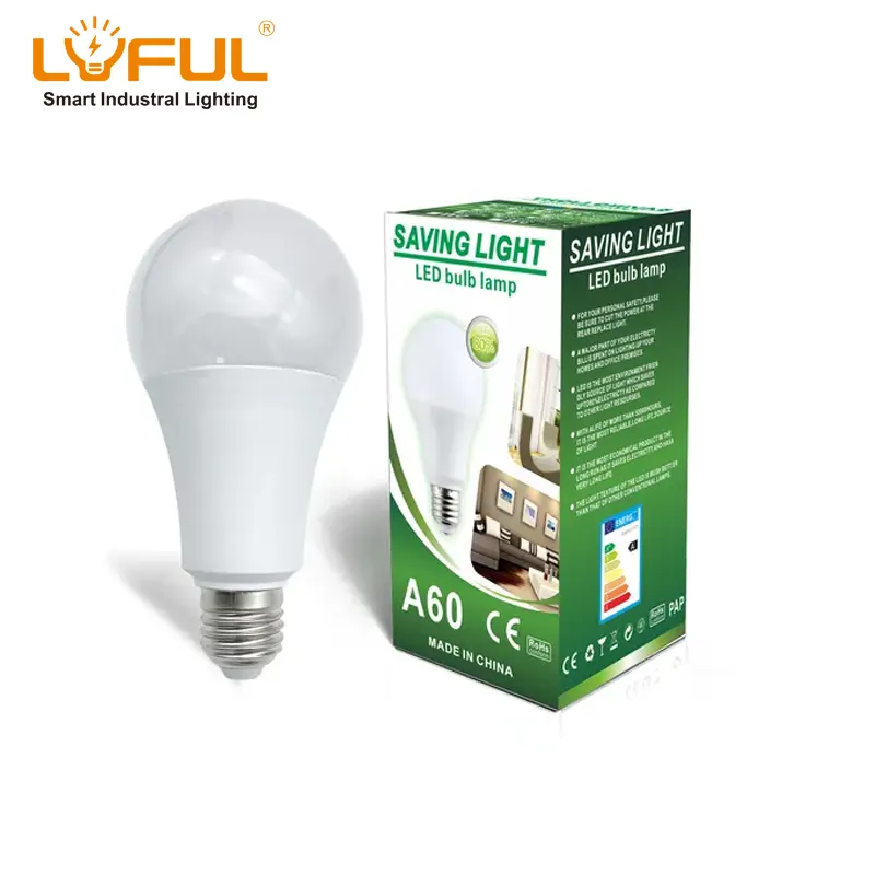 A60 White color light housing a bulb lamp 7W 9W 12W 15W 18W 24W E27 B22 E14 base ac dc 220V led lighting bulb