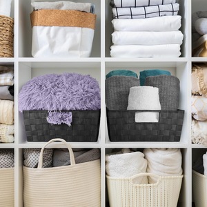 Hand gewebte <span class=keywords><strong>Mesh</strong></span>-Körbe für Leinens chrank Organizer Rechteckige Nylonriemen-Aufbewahrung körbe für Regal und Hei morgan isation