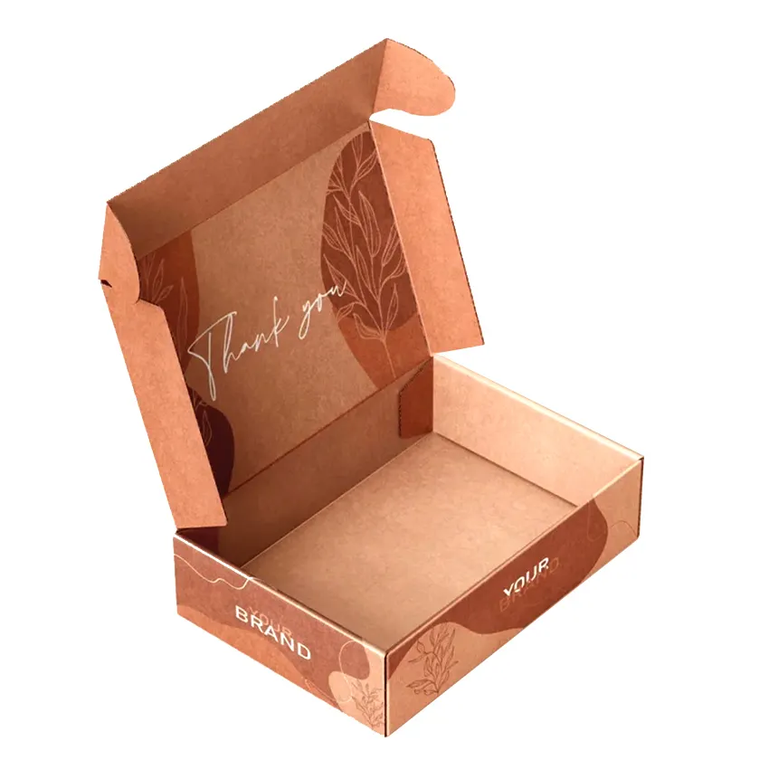 Caja de correo plegable de papel Kraft marrón ecológica personalizada, caja de cartón corrugado, cajas de envío con logotipo personalizado