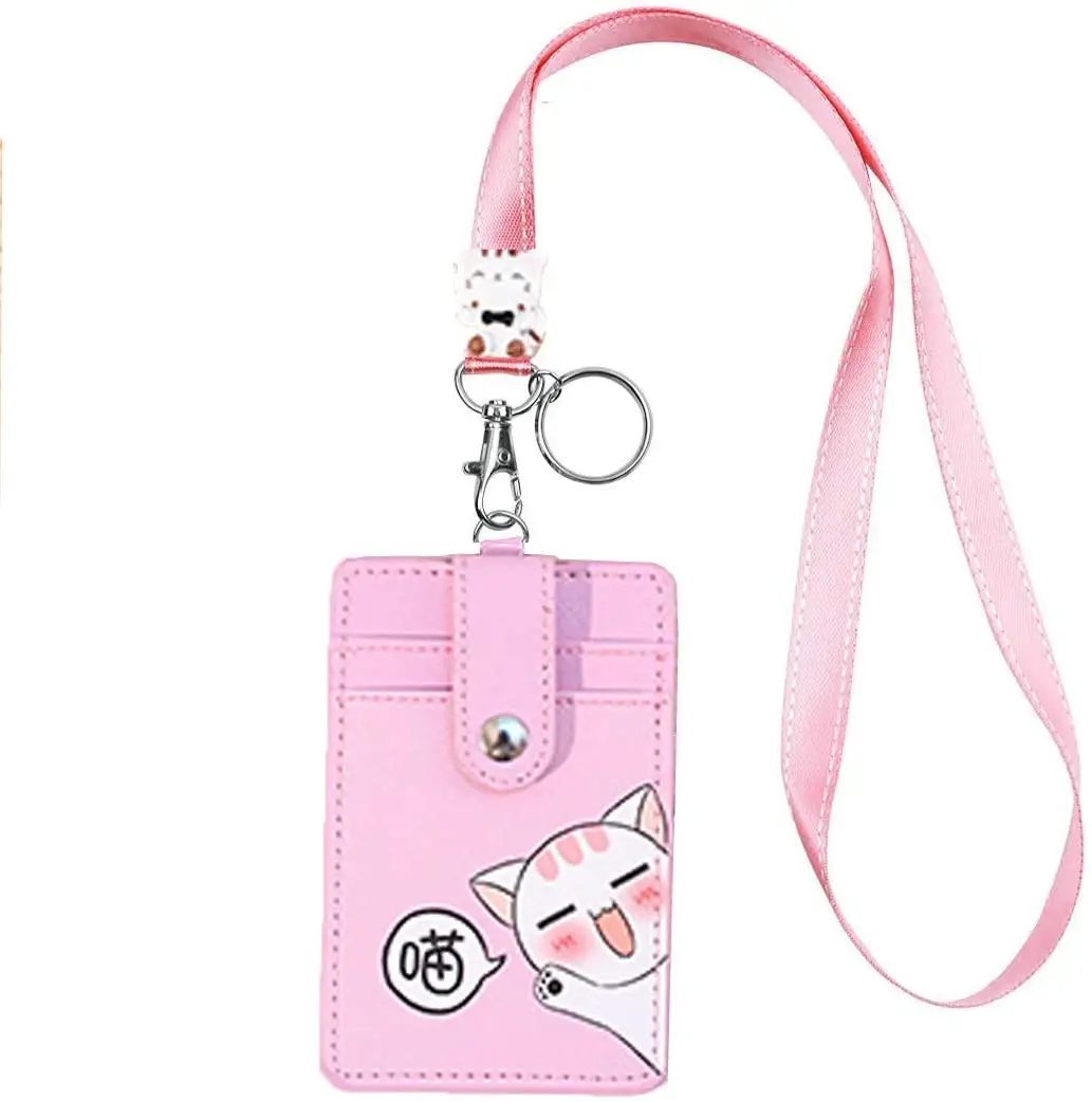Horizontal Leather Material Care On Both Sides Name Designer ID Card Animal Cute Badge Holder
