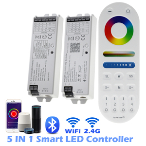 Controlador LED inteligente, atenuador 5 en 1 Tuya, WiFi, BT, 2,4G, RF, remoto inalámbrico para CCT de un solo Color, RGB, RGBW, RGB + tira LED CCT - Product Image 1