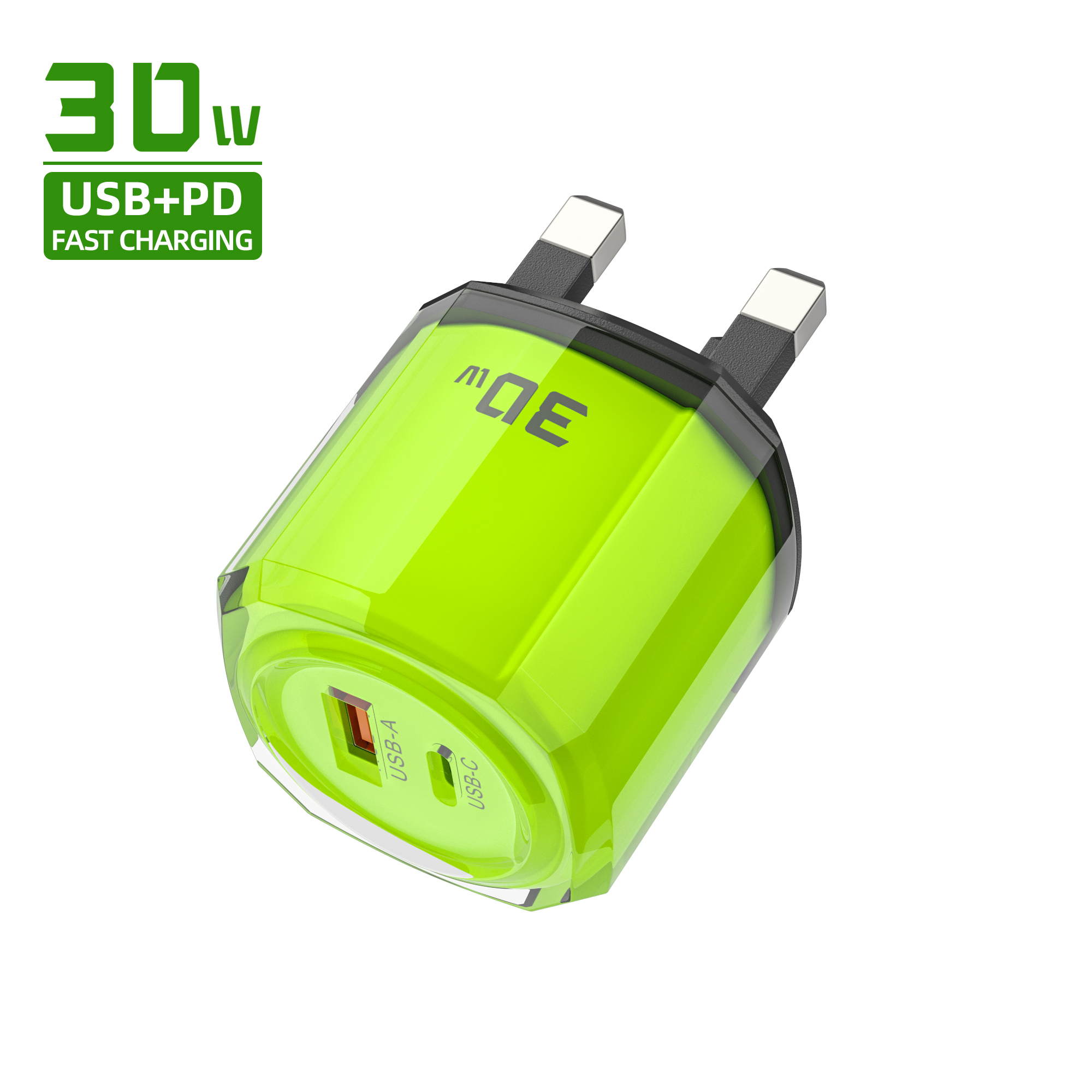 Cargador y cable y caja verdes