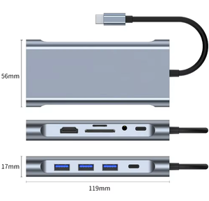 มัลติฟังก์ชั่นเครื่องอ่านการ์ด SD TF HUB เสียงดีพอร์ตเสียง 11 ใน 1 VGA <span class=keywords><strong>USB</strong></span> C Hub อะแดปเตอร์ที่รองรับสูง - Product Image 6