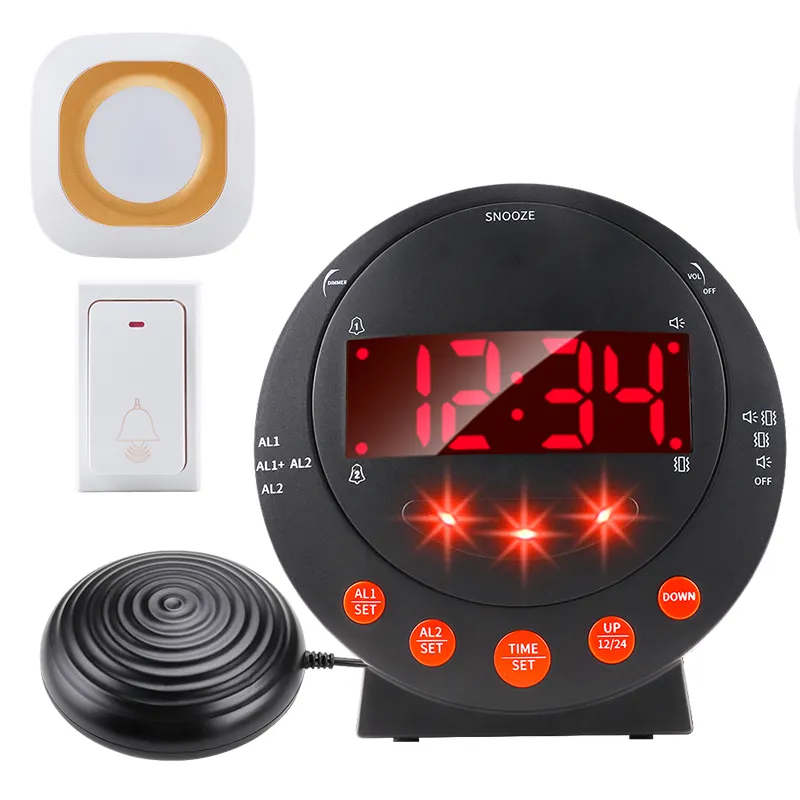 Altavoz digital LED luz intermitente anillo vibratorio reloj despertador sistema de alerta para Personas Sordas que duermen mucho