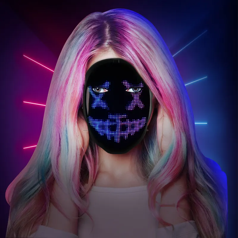 2024 nuova moda Led Glow Party Mask Display intero viso Halloween Led Party maschera viso trasformante maschera Led