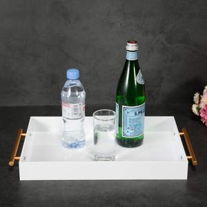定制方形亚克力托盘，带金属手柄，用于奥斯曼茶几早餐食品管家Lucite托盘 - Product Image 4