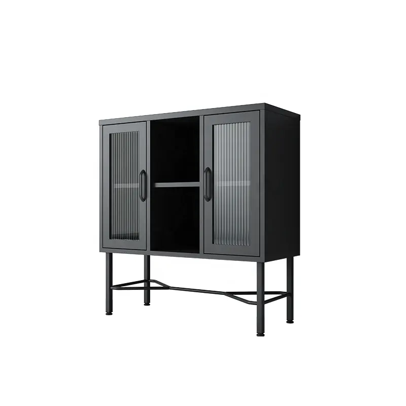 Многофункциональный черный вместительный металлический домашний шкаф стальной книжный шкаф металлические полки для хранения с волнистой стеклянной дверью Шкаф