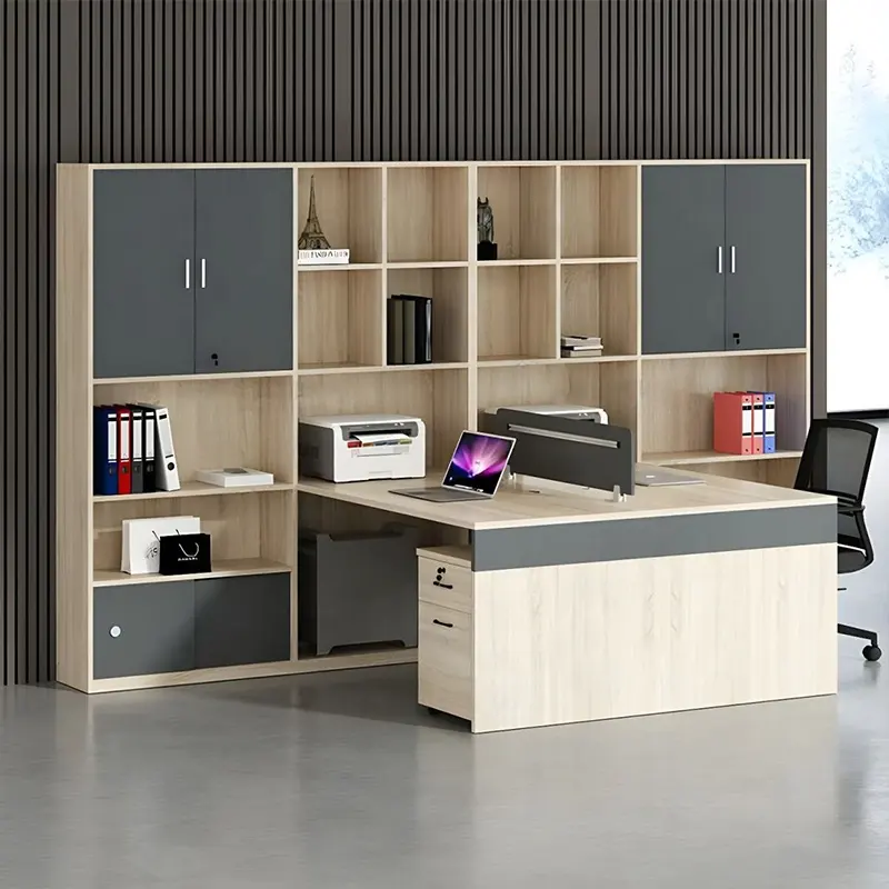 Concepto abierto Escritorio de oficina 2 personas Cowork Workstation Muebles Grupo personalizado Mesa de oficina con gabinete alto