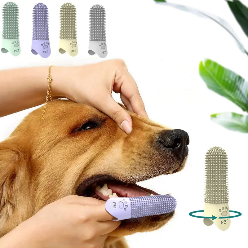 Fábrica al por mayor barato 360 grados suave silicona dedo cepillo de dientes para perros cepillo de dientes limpieza mascota perro gato