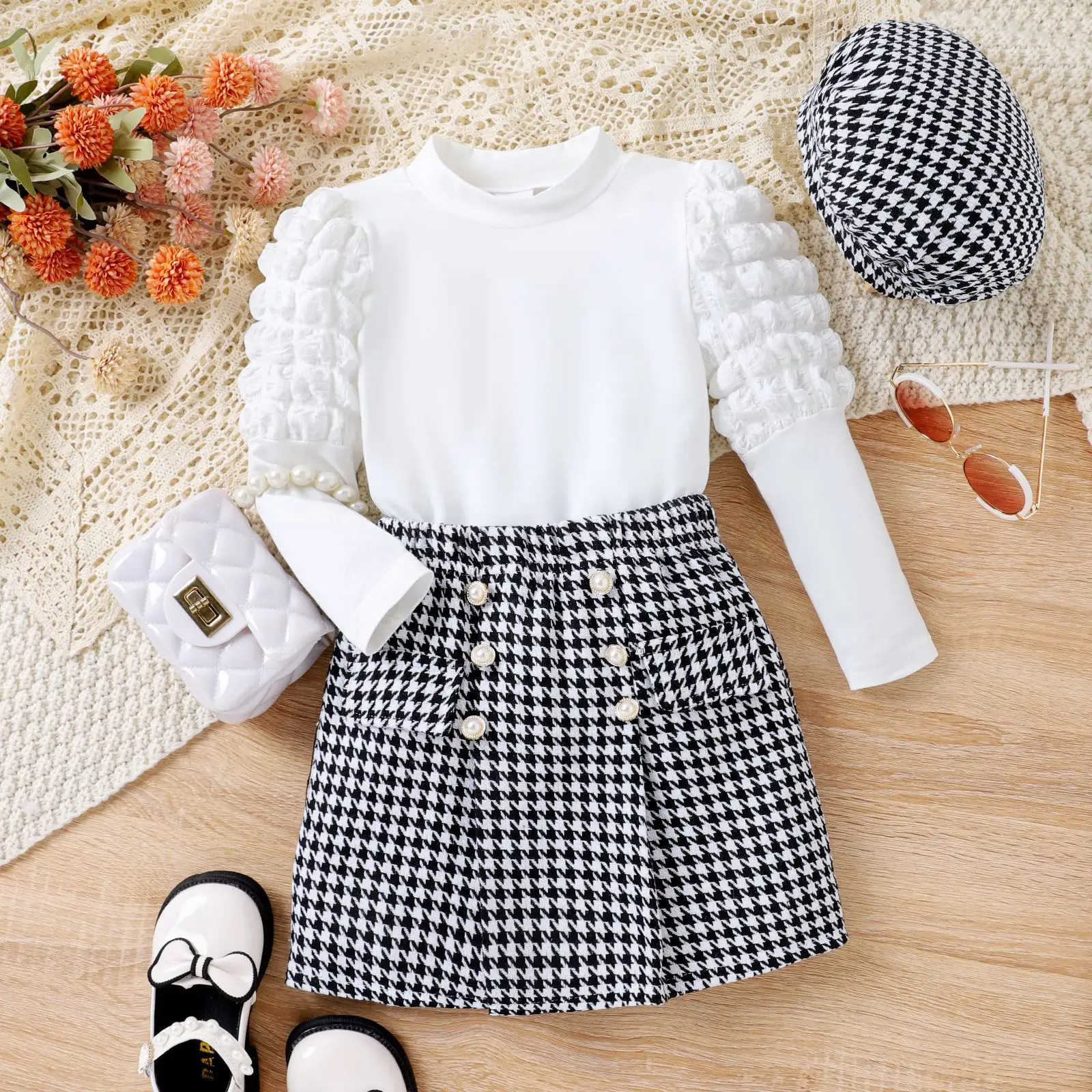 New trendy boutique toddler girls abbigliamento camicia a maniche lunghe top + gonna + cappello moda abbigliamento per bambini vestiti per ragazze