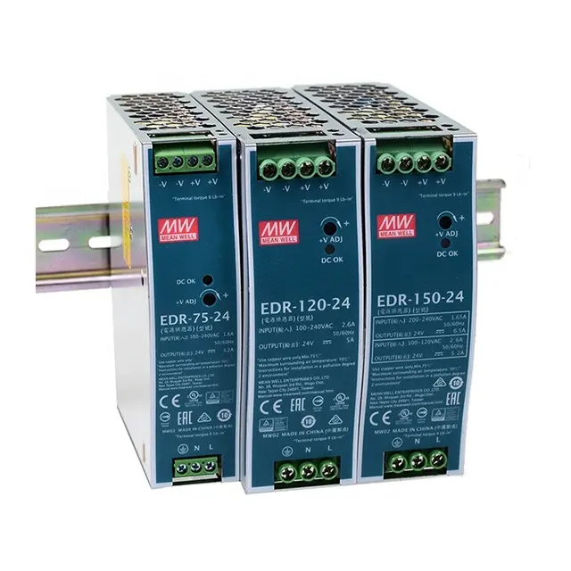 Mean well EDR-120-24 fuente de alimentación conmutada, 120W, 24V, salida única, carril DIN Industrial