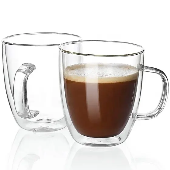 16Oz Mug Insulasi Dinding Ganda dengan Pegangan Sempurna untuk Latte, Americano, Cappucino, Kantong Teh, Minuman, Set Isi 2